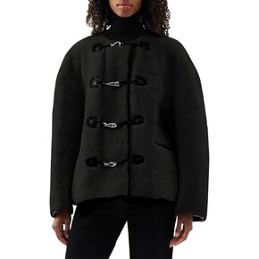 Tankaneo Womens Fuzzy Fleece Jackets Sherpa Collarless Long Sleeve Warm Teddy Coat Oversized Winter Outerwear