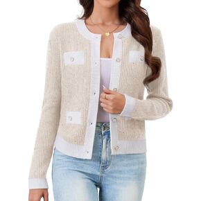 Womens Knit Cardigan Sweaters Cropped Fall Long Sleeve Open Front Button Down Winter Tops