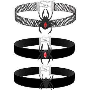 3PCS Halloween Choker Necklaces for Women Gothic Choker Black Lace Velvet Choker Set Spider/Bat Choker Halloween Cosplay Party Goth Vintage Choker Jewelry