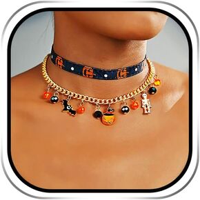 Sixexey Halloween Choker Necklace Pumpkin Necklace Gold Chain Necklaces Halloween Costume Jewelry Necklace for Women