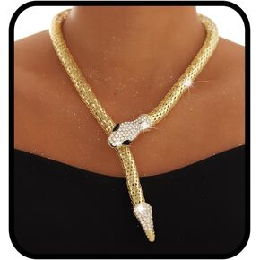 Rhinestone Snake Necklace Bendable Choker Necklace Collar Crystal Snake Choker for Women