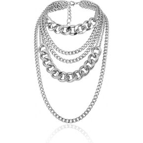 Chunky Gold Necklaces Multilayer Cuban Link Chain Tassel Necklace Punk Rock Hip Hop Style Statement Necklace Long Chunky Choker Necklace 80s 90s Freaknik Outfit Jewelry for Women