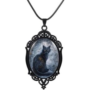 YWMAN Goth Black Cat Cameo Necklace Set Vintage Gothic Cat Pendant Halloween Witch Costume Accessories Women Chocker Jewelry Gift