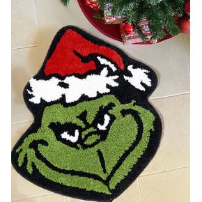 Cute Grinch Christmas Bath mat for Bathroom Decor, 24’’W x 28’’L Modern Fun Festive Holiday Christmas Bathroom Rugs Washable Non Slip, Absorbent Shaggy Microfiber Xmas Green Christmas Bath Rug