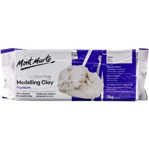 Mont Marte White Air Hardening Modeling Clay, 2kg (4.4lb). Approximate 24 Hour Drying Time. Easy to Smooth and Knead. Suitable for a Variety of Sculpting Projects.