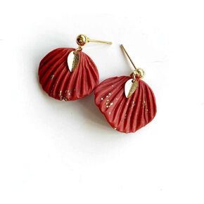 Artisan Polymer Clay Circle Pierced Earrings - Handcrafted Shell shap - Handmade Stylish fashion accessories