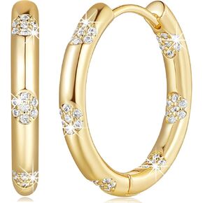 Gold Hoop Earrings 14K Gold Hoop Earrings for Women Flower-Shaped Inlaid Cubic Zirconia Lightweight Gold Hoops Earrings for Women 20mm