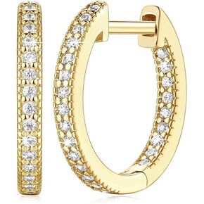 Gold Earrings 14K Gold Earrings for Women Trendy Inside-out Cubic Zirconia Huggie Tiny Small Hoop Earrings for Womens Earrings Stylish Huggie Earrings for women 14MM (Gold)