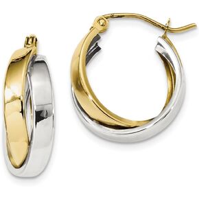 10K Two Tone Color Gold Polished Double Hoop Earrings