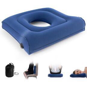 Multifunctional Seat Cushion,Inflatable Head Pillow,Adjustable Donut Pillow,Portable Backrest Cushion:Pressure Relief for Hemorrhoid, Tailbone Pain,Bed Sore,17.5"x17"x3.1"(Blue)