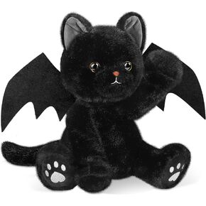 RUODON 14 Inch Black Cat Plush Toy Stuffed Animal Cat Toy with Bat Wings Stuffed Kitten Dolls Soft Animal Toys Birthday Gifts Halloween Decorations