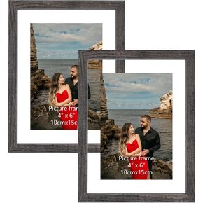 ArtVibes 4x6 Picture Frames Set of 2, Double Glass Picture Frame for up to 6x8 Photos, Floating Picture Frame for Wall and Tabletop Display, Rustic Brown