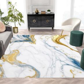 Marble Swirl Modern Abstract Emerald Green Grey Gold Area Rug for Living Room Bedroom Ultra Soft Wool Carpet Under Dining Table Lux Aesthetic Home Office Carpets 5x7