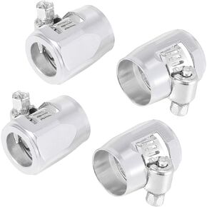 ACROPIX 4pcs AN6 Hex Car Hose Finisher Flexible Rubber Pipe Clamp with Screw Band Adapter Fitting for Oil Fuel Water Tube Silver Tone Car Parts