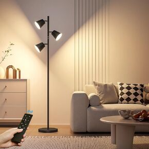 2024 New LED Tree Floor Lamp, 36W Dimmable 2500 LM Modern Standing Lamp with Remote & Touch Control, 4 Color Temperatures, 3 Rotatable LED Light Floor Lamps for Living Room Bedroom Office-Matte Black