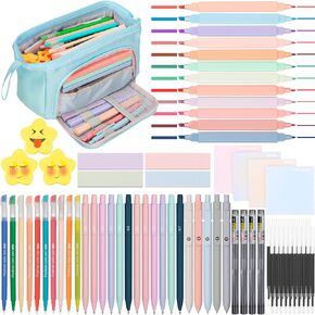 Janlaugh 75 Pcs Aesthetic School Supplies Set with Big Capacity Pen Case 12 Aesthetic Highlighters 15 Color & Black Ink Gel Pens 12 Mechanical Pencil Set for Student Stationery Christmas Gifts(Pink)