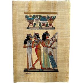 A Trio of Musicians from The Tomb of Nakht - Authentic Egyptian Original Hand Painted Papyrus Painting - Unframed-Frameable - 9x13 Inches