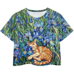 Girls Fashion Crewneck Tee Shirts Casual Short Sleeve Crop Top Summer Outfits 5-14 Years Old