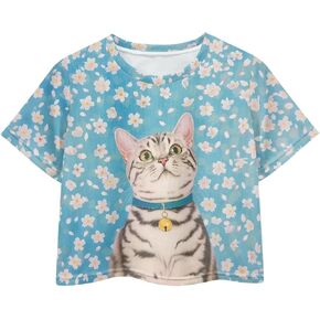 Girls Fashion Crewneck Tee Shirts Casual Short Sleeve Crop Top Summer Outfits 5-14 Years Old