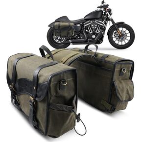 NICECNC Motorcycle Saddle Bags, Vintage Oil Waxed Canvas Motorcycle Saddlebags, Motorcycle Panniers Side Throw Over Saddle Bags Compatible with Harley Honda Suzuki Yamaha Adventure Street Glide,Green