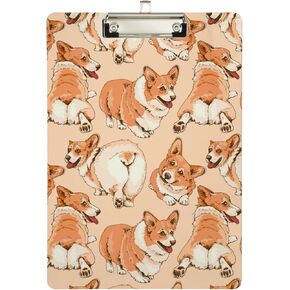 Cute Corgi Dogs Clipboard A4 Letter Size Clipboard for Officemate, Students, Kids, Women and Men, Acrylic Clipboards, Low Profile Clip, 12.5 x 9 in