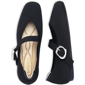 Women's Ballet Flats Washable Knit Mary Jane Flats with Straps Comfort Square Toe Dressy Flats Shoes for Casual Work