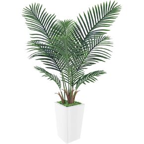 Artificial Palm Tree 5FT, Faux Palm Tree with Tall White Planter, Realistic Leaves & Natural Wood Trunk, Ideal for Home Decor and Housewarming Gift