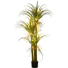 YITAHOME 5.25FT (63in) Tall Artificial Tree, 30 LED Prelit Fall Christmas Decor Artificial Plants Dragon Blood Tree, Faux Tree Plant, Greenery Potted Plan for Indoor Outdoor Office Home Porch Decor