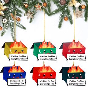 Sieral 6 Pcs Christmas Dumpster Fire Hanging Ornament Bulk Emotional Support Positive Funny Pendant Employee Appreciation Gift Thank You Gifts for Team Coworkers Teacher Xmas Tree Decor (Green)