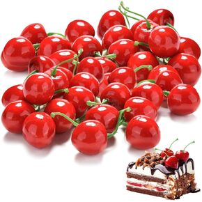 Fake Cherries [26Pcs] Artificial Cherry Decor, Simulation Cherries Fruit Decorations, Lifelike Cherry Model, Home Kitchen Party Decoration Desk Ornament, Photography Prop