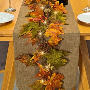 Artgar Fall Maple Leaf Garland, 6 Ft Fall Decor Garland with Pine Cones Berries, Harvest Decor Garland with 30 Warm Lights for Fall Home Thanksgiving Fireplace Table Indoor Outdoor Porch Decor