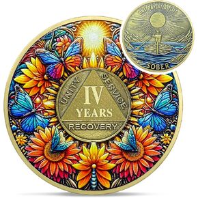 Delicate Sunflower 21 Year Sobriety Coin - 21 Year Recovery Butterfly AA Coins - One Day at A Time NA HA AA Chips and Medallions - 1-40 Years Living Clean Alcoholics Anonymous Gifts for Men Women