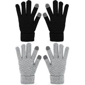 2 Pairs Women's Gloves for Cold Weather, Winter Touch Screen Gloves Women, Warm Fleece Lined Knit Gloves