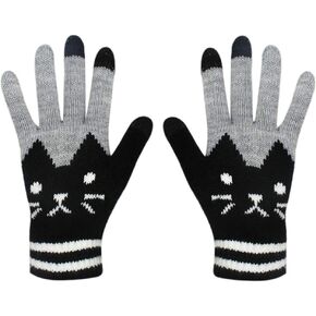 ANKOMINA Women Men Winter Touch Screen Gloves Warm Knit Texting Gloves Touchscreen Mittens,Cat
