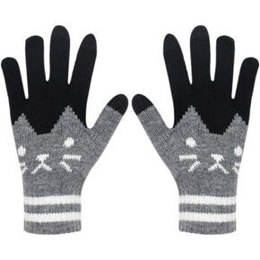 ANKOMINA Women Men Winter Touch Screen Gloves Warm Knit Texting Gloves Touchscreen Mittens,Cat