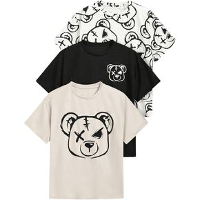SOLY HUX Boy's 3 Piece T Shirt Cartoon Print Graphic Tees Short Sleeve Summer Tops