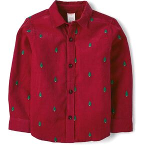 Gymboree,and Toddler Long Sleeve Button Up Shirts,Red Christmas Trees,12-18 Months