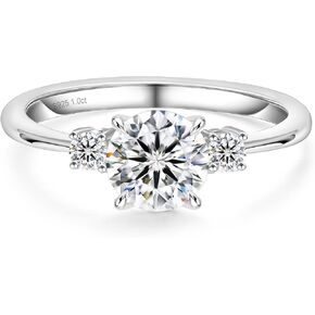 KRKC&CO Moissanite Rings for Women, 1.0 CT 3 Stones Lab Created Diamond Engagement Rings, D Color VVS1 Clarity Brilliant Round Cut, White Gold Plated S925 Sterling Silver, Promise