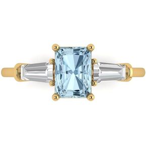2.0 ct Emerald cut 3 stone Solitaire Genuine Natural Aquamarine Engagement Promise Anniversary Bridal Ring 18K Yellow Gold