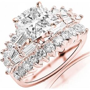 4 Ctw 14K White Gold Exquisite Designer Big Bageutte And Round GIA Certified Cushion Cut Diamond Engagement Ring (2 Ct Center I-J Color VS1-VS2 Clarity)