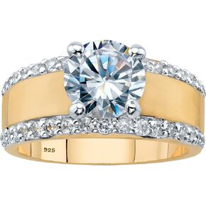 PalmBeach Yellow Gold-plated Sterling Silver Round Cubic Zirconia Brushed Band Engagement Ring Sizes 6-10