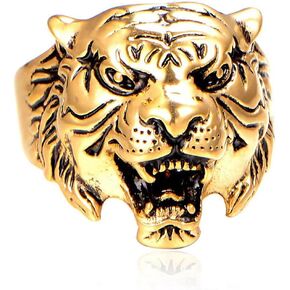 Gothic Tiger Ring Vintage Tiger Head Band Ring Gold Silver Tiger Animal Ring Cool Ring Goth Ring Punk Hip Hop Style Jewelry for Women and Men