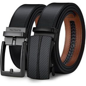 VANNANBA 2 Pack Ratchet Leather Belt for Men - Sliding Belt in Gift Set Box for Mens Dress Casual 1 3/8"
