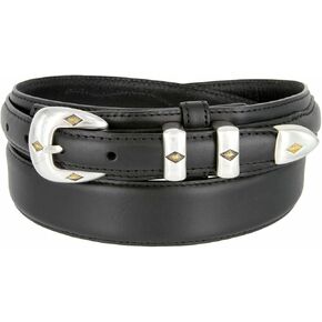 Silver Mirror Buckle Oil Tanned Genuine Leather Western Ranger Belt 1-3/8"(35mm) Taper to 3/4"(19mm) Wide-Multiple choices
