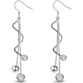 1pair Silver Earring Jewellery Woman Bohemian Style Sparkling Beads Long Pendant Ear Studs Dangle Lady Earring Lady Dress Accessories Love Gift Durable and Useful