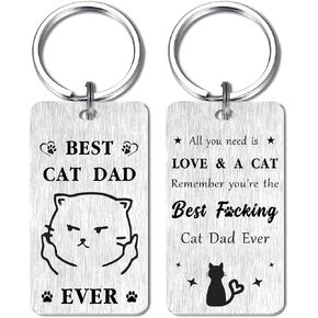 Gezxin Cat Dad father's Day Gifts- Cat dad Keychain for Men- Cat Lover Birthday Christmas Xmas