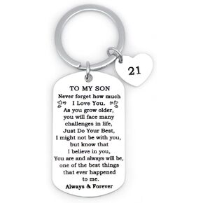 Birthday Gift for Son from Mom Dad, 21st Birthday Gift idea, Happy 21st Birthday Keychain for Him, 21 Year Old Gift for Son, Birthday Turning 21st present for Men