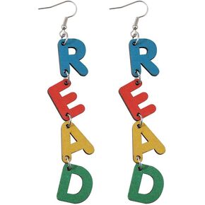 Cute Dangling Crayon Teachers Earrings for Women Handmade Funny Pencil Book Wood Drop Dangle Earrings Rainbow Lightweight Acrylic Reading Earrings Gifts