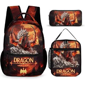 Dragon Backpack for Kids Girls Boys School, 16 Inches Cute Dragon Theme Bookbag, Adjustable, Lightweight, Large Capacity, Colorful Dragon Backpack for School
