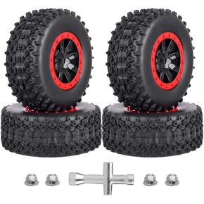 HobbyPark 12mm Hex PreGlued 1/10 RC Short Course Wheels and Tires Set for Traxxas Slash 2wd 4X4 VXL BL-2S Redcat Blackout SC Pro TR10, Losi 22S SCT 2S 3S 4S Lipo Brushless Systems (Style D)